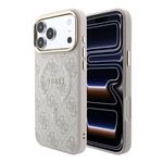 Apple iPhone 18 Pro Kılıf Guess Orjinal Lisanslı M-safe Şarj Özellikli Metal Kamera Çerçeveli C-Magnet 4G Desenli Yazı Logolu Kapak