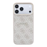 Apple iPhone 18 Pro Kılıf Guess Orjinal Lisanslı M-safe Şarj Özellikli Metal Kamera Çerçeveli C-Magnet 4G Desenli Yazı Logolu Kapak