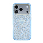 Apple iPhone 18 Pro Kılıf Guess Orjinal Lisanslı M-safe Şarj Özellikli Üçgen Logolu Simli Leopar Desenli Kapak