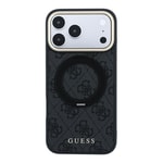 Apple iPhone 18 Pro Kılıf Guess Orjinal Lisanslı M-safe Şarj Özellikli 4G Desenli 360 Derece Dönebilen Standlı Metal Yazı Logolu Kapak