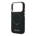 Apple iPhone 18 Pro Kılıf Guess Orjinal Lisanslı M-safe Şarj Özellikli 360 Derece Dönebilen Standlı PU Metal Yazı Logolu Kapak