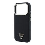 Apple iPhone 18 Pro Kılıf Guess Orjinal Lisanslı M-safe Şarj Özellikli PU Metal Üçgen Logolu Karbon Fiber Kevlar Kapak