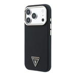 Apple iPhone 18 Pro Kılıf Guess Orjinal Lisanslı M-safe Şarj Özellikli PU Metal Üçgen Logolu Karbon Fiber Kevlar Kapak