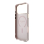 Apple iPhone 18 Pro Kılıf Guess Orjinal Lisanslı M-safe Şarj Özellikli Metal Kamera Çerçeveli C-Magnet 4G Desenli Yazı Logolu Kapak