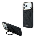 Apple iPhone 18 Pro Kılıf Guess Orjinal Lisanslı M-safe Şarj Özellikli 4G Desenli 360 Derece Dönebilen Standlı Metal Yazı Logolu Kapak