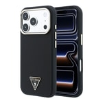 Apple iPhone 18 Pro Kılıf Guess Orjinal Lisanslı M-safe Şarj Özellikli PU Metal Üçgen Logolu Karbon Fiber Kevlar Kapak