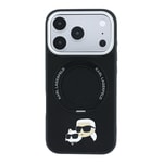 Apple iPhone 18 Pro Kılıf Karl Lagerfeld Orjinal Lisanslı M-Safe Şarj Özellikli K&C Heads Pin Metal Logolu PU 360 Derece Dönebilen Standlı Kapak