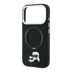 Apple iPhone 18 Pro Kılıf Karl Lagerfeld Orjinal Lisanslı M-Safe Şarj Özellikli K&C Heads Pin Metal Logolu PU 360 Derece Dönebilen Standlı Kapak