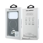 Apple iPhone 18 Pro Kılıf Karl Lagerfeld Orjinal Lisanslı M-Safe Şarj Özellikli K&C Heads Pin Metal Logolu PU 360 Derece Dönebilen Standlı Kapak