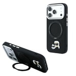 Apple iPhone 18 Pro Kılıf Karl Lagerfeld Orjinal Lisanslı M-Safe Şarj Özellikli K&C Heads Pin Metal Logolu PU 360 Derece Dönebilen Standlı Kapak