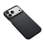 Apple iPhone 18 Pro Kılıf M-safe Şarj Özellikli 1500D Aramid Karbon Fiber Pitaka Ultra-Slim Classic Serisi Black-Grey Twill Kapak