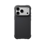 Apple iPhone 18 Pro Kılıf M-safe Şarj Özellikli 600D Aramid Fiber Pitaka Black-Grey Twill Serisi Cairn Kapak
