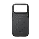 Apple iPhone 18 Pro Kılıf M-safe Şarj Özellikli Aramid Karbon Fiber Pitaka Military-Grade Classic Serisi New Logo Black-Grey Twill Kapak