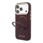 Apple iPhone 18 Pro Max Kılıf Guess Orjinal Lisanslı M-safe Şarj Özellikli 360 Derece Dönebilen Standlı PU Metal Yazı Logolu Kapak