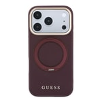 Apple iPhone 18 Pro Max Kılıf Guess Orjinal Lisanslı M-safe Şarj Özellikli 360 Derece Dönebilen Standlı PU Metal Yazı Logolu Kapak