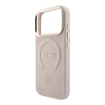 Apple iPhone 18 Pro Max Kılıf Guess Orjinal Lisanslı M-safe Şarj Özellikli Sıcak Baskılı Yazı Logolu C-Magnet PU Deri Peony Kapak