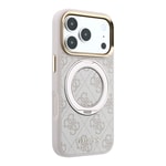 Apple iPhone 18 Pro Max Kılıf Guess Orjinal Lisanslı M-safe Şarj Özellikli 4G Desenli 360 Derece Dönebilen Standlı Metal Yazı Logolu Kapak