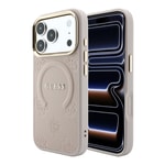 Apple iPhone 18 Pro Max Kılıf Guess Orjinal Lisanslı M-safe Şarj Özellikli Sıcak Baskılı Yazı Logolu C-Magnet PU Deri Peony Kapak