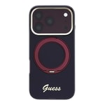 Apple iPhone 18 Pro Max Kılıf Guess Orjinal Lisanslı M-safe Şarj Özellikli 360 Derece Dönebilen Standlı Metal Yazı Logolu Silikon Kapak