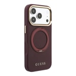 Apple iPhone 18 Pro Max Kılıf Guess Orjinal Lisanslı M-safe Şarj Özellikli 360 Derece Dönebilen Standlı PU Metal Yazı Logolu Kapak