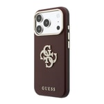 Apple iPhone 18 Pro Max Kılıf Guess Orjinal Lisanslı Metal Kamera Çerçeveli 4G Büyük Taşlı Resin Logolu PU Kapak
