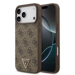 Apple iPhone 18 Pro Max Kılıf Guess Orjinal Lisanslı M-safe Şarj Özllikli PU Deri Taşlı Üçgen Logo 4G Desenli Strass Kapak