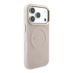 Apple iPhone 18 Pro Max Kılıf Guess Orjinal Lisanslı M-safe Şarj Özellikli Sıcak Baskılı Yazı Logolu C-Magnet PU Deri Peony Kapak