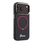 Apple iPhone 18 Pro Max Kılıf Guess Orjinal Lisanslı M-safe Şarj Özellikli 360 Derece Dönebilen Standlı Metal Yazı Logolu Silikon Kapak