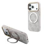 Apple iPhone 18 Pro Max Kılıf Guess Orjinal Lisanslı M-safe Şarj Özellikli 4G Desenli 360 Derece Dönebilen Standlı Metal Yazı Logolu Kapak