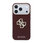 Apple iPhone 18 Pro Max Kılıf Guess Orjinal Lisanslı Metal Kamera Çerçeveli 4G Büyük Taşlı Resin Logolu PU Kapak