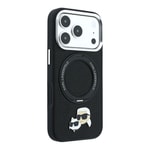 Apple iPhone 18 Pro Max Kılıf Karl Lagerfeld Orjinal Lisanslı M-Safe Şarj Özellikli K&C Heads Pin Metal Logolu PU 360 Derece Dönebilen Standlı Kapak