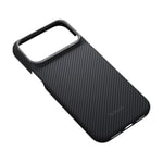 Apple iPhone 18 Pro Max Kılıf M-safe Şarj Özellikli 1500D Aramid Karbon Fiber Pitaka Ultra-Slim Classic Serisi Black-Grey Twill Kapak
