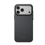 Apple iPhone 18 Pro Max Kılıf M-safe Şarj Özellikli Aramid Karbon Fiber Pitaka Military-Grade Classic Serisi New Logo Black-Grey Twill Kapak