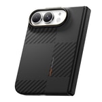 Apple iPhone Duo (Fold) Kılıf M-safe Şarj Özellikli Metal Kamera Çerçeveli Raptic Aramid SkinPro Mondrian Serisi Karbon Kapak