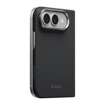 Apple iPhone Duo Kılıf M-safe Şarj Özellikli 600D Aramid Karbon Fiber Pitaka Edge Serisi Black-Grey Twill Kapak