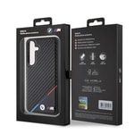Galaxy S24 Plus Kılıf BMW Orjinal Lisanslı M-safe Şarj Özellikli M Logolu Üç Çizgili PU Karbon Kapak