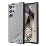 Galaxy S24 Ultra Kılıf BMW Orjinal Lisanslı M-safe Şarj Özellikli M Logolu Üç Çizgili Delikli Deri Kapak