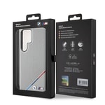 Galaxy S24 Ultra Kılıf BMW Orjinal Lisanslı M-safe Şarj Özellikli M Logolu Üç Çizgili Delikli Deri Kapak