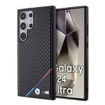 Galaxy S24 Ultra Kılıf BMW Orjinal Lisanslı M-safe Şarj Özellikli M Logolu Üç Çizgili PU Karbon Kapak