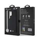 Galaxy S25 Ultra Kılıf BMW Orjinal Lisanslı M-safe Şarj Özellikli Karbon Fiber Tasarımlı ve Metal Logolu PU Deri Kapak
