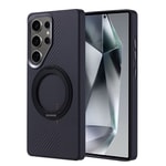 Galaxy S25 Ultra Kılıf M-safe Şarj Özellikli Karbon Fiber Görünümlü Zore Standlı Troy Kapak