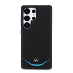 Galaxy S25 Ultra Kılıf Mercedes Benz Orjinal Lisanslı M-safe Şarj Özellikli 3D Metal Logolu Mavi Yatay Eğri Çizgili Deri Kapak
