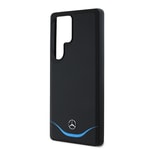 Galaxy S25 Ultra Kılıf Mercedes Benz Orjinal Lisanslı M-safe Şarj Özellikli 3D Metal Logolu Mavi Yatay Eğri Çizgili Deri Kapak