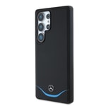 Galaxy S25 Ultra Kılıf Mercedes Benz Orjinal Lisanslı M-safe Şarj Özellikli 3D Metal Logolu Mavi Yatay Eğri Çizgili Deri Kapak