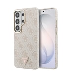 Galaxy S26 Ultra Kılıf Guess Orjinal Lisanslı M-safe Şarj Özellikli Gold Metal Kamera Çerçeveli Taşlı Üçgen Logo 4G Desenli Kapak