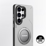 Galaxy S26 Ultra Kılıf M-safe Şarj Özellikli 360° Standlı Basit Mat Deri Desenli Youngkit Tech Leather Serisi Kapak