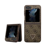Galaxy Z Flip 5 Kılıf Guess Orjinal Lisanslı PU Deri Taşlı Üçgen Logo 4G Desenli Strass Kapak
