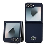 Galaxy Z Flip 6 Kılıf Lacoste Orjinal Lisanslı M-safe Şarj Özellikli Pike Desenli Arka Yüzey İkonik Timsah Dokuma Logolu Kapak