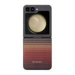 Galaxy Z Flip 6 Kılıf M-safe Şarj Özellikli Aramid Fiber Pitaka Tactile Woven Sunset-Moonrise Serisi Sunset Kapak