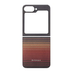 Galaxy Z Flip 6 Kılıf M-safe Şarj Özellikli Aramid Fiber Pitaka Tactile Woven Sunset-Moonrise Serisi Sunset Kapak